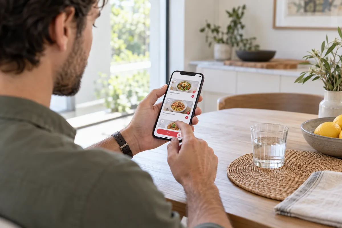 Ein Kunde bestellt zu Hause Essen per Smartphone (Symbolbild)